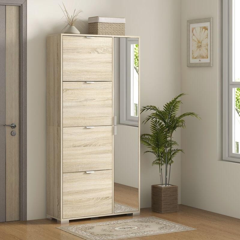 Meşe 4 Düşer Kapaklı ve Yan Dolaplı Aynalı Ayakkabılık - 82x30x168 cm - 119079