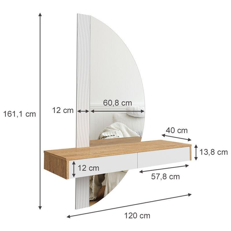 Meşe Beyaz Melamin Kaplı LED Aydınlatmalı Büyük Aynalı Makyaj Masası - 120 cm - 122239