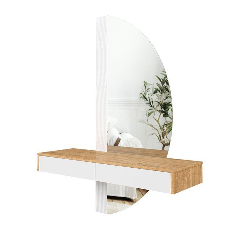 Meşe Beyaz Melamin Kaplı LED Aydınlatmalı Büyük Aynalı Makyaj Masası - 120 cm - 122239