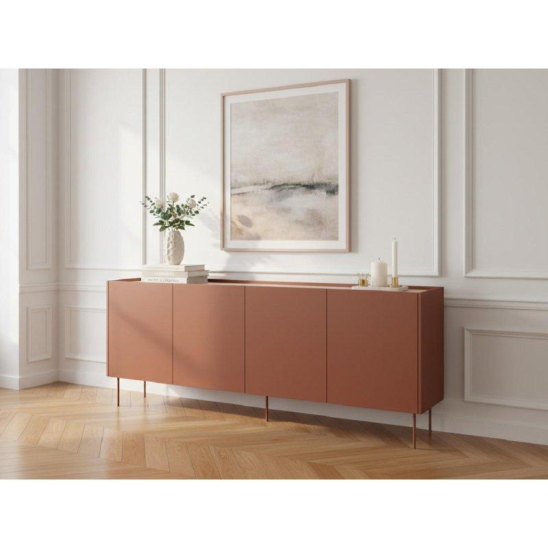 Meşe Detaylı MDF ve Yonga Levha 4 Kapaklı 8 Raflı Konsol - 220x40x85 cm - 129306