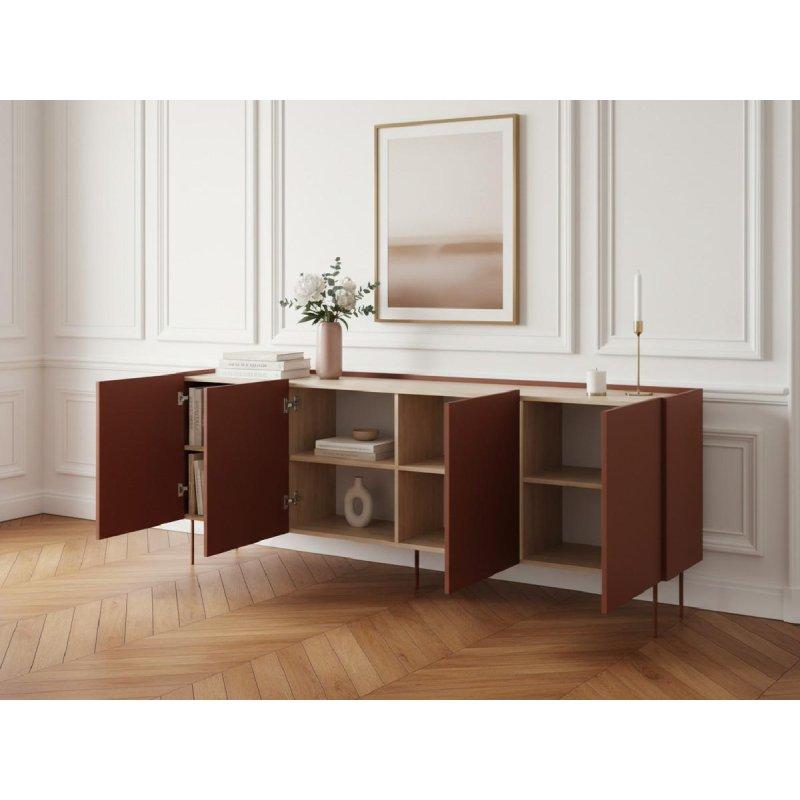Meşe Detaylı MDF ve Yonga Levha 4 Kapaklı 8 Raflı Konsol - 220x40x85 cm - 129306