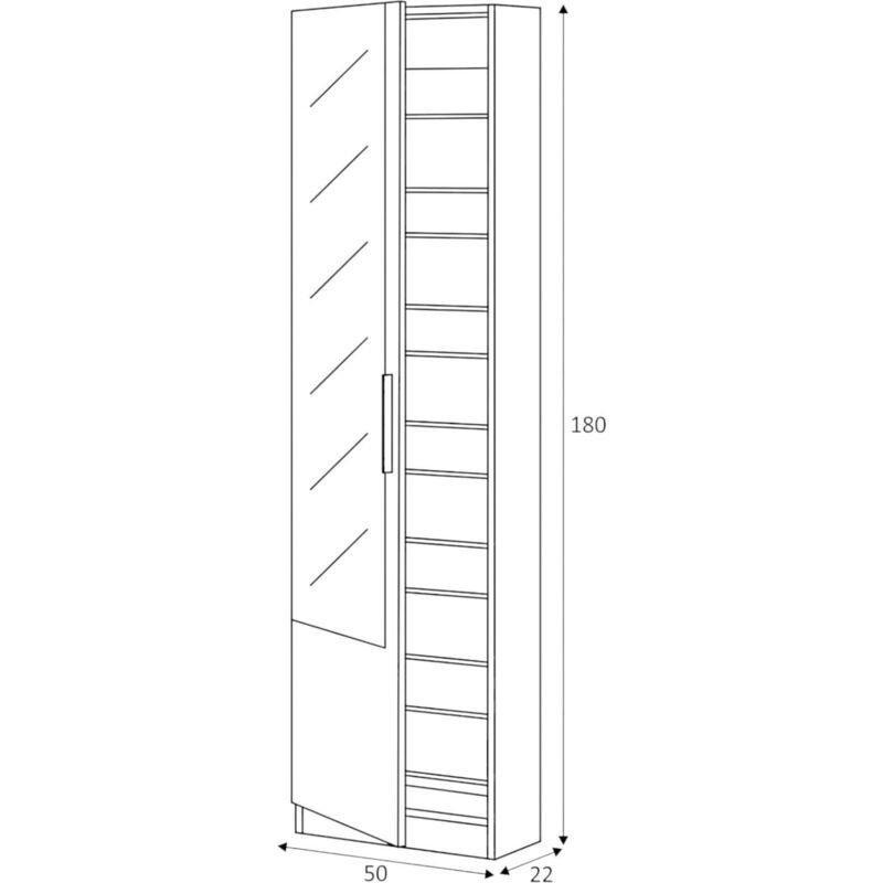 Meşe Endüstriyel Ahşap 18 Çift Kapasiteli Aynalı Ayakkabılık - 50x22x180 cm - 119142