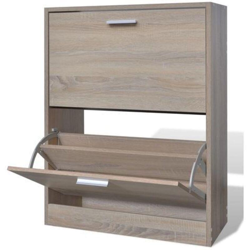 Meşe Endüstriyel Ahşap 2 Düşer Kapaklı Ayakkabılık - 64x24x81 cm - 120073