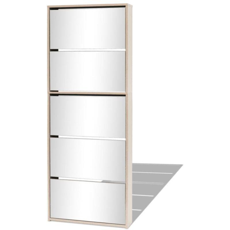 Meşe Endüstriyel Ahşap 5 Düşer Kapaklı Aynalı Ayakkabılık - 63x17x170 cm - 119100