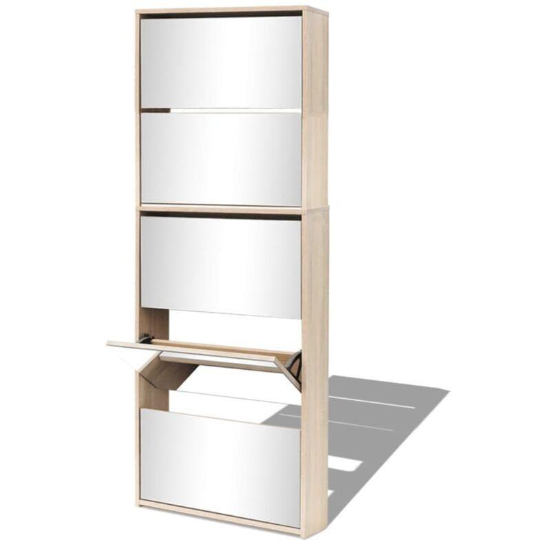 Meşe Endüstriyel Ahşap 5 Düşer Kapaklı Aynalı Ayakkabılık - 63x17x170 cm - 119100