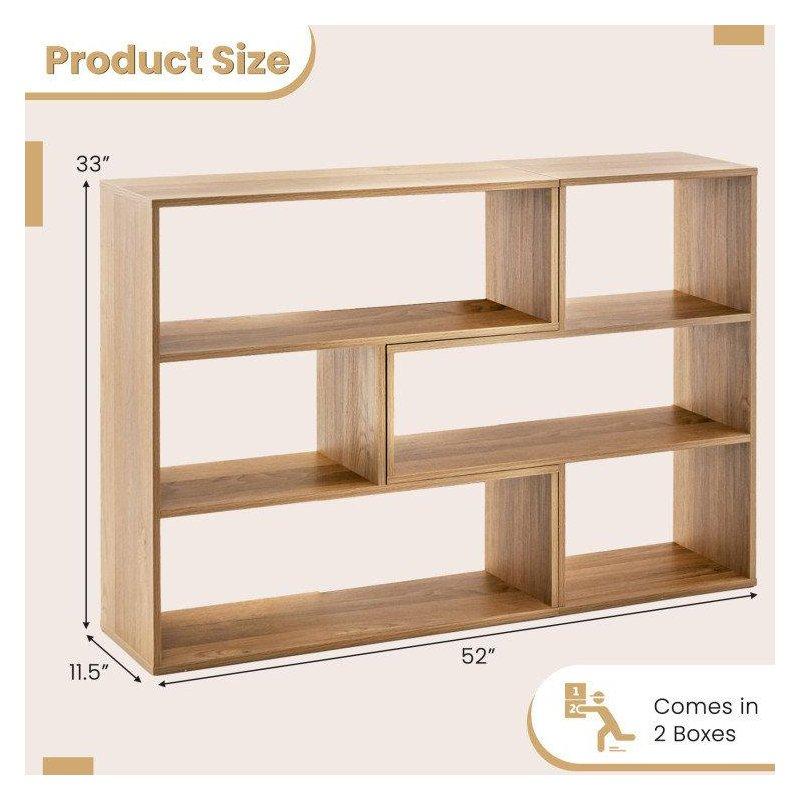 Meşe Endüstriyel Ahşap Geometrik Tasarım Yatay Kitaplık - 133x31x84 cm - 141187