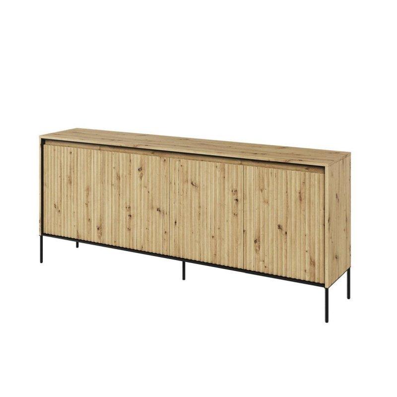 Meşe Endüstriyel Ahşap LED Aydınlatmalı Çıtalı 4 Kapaklı Konsol - 193x40x83 cm - 129453