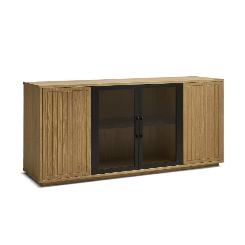 Meşe Kaplama Füme Cam Detaylı 4 Kapaklı Konsol - 160x44x73 cm - 129349