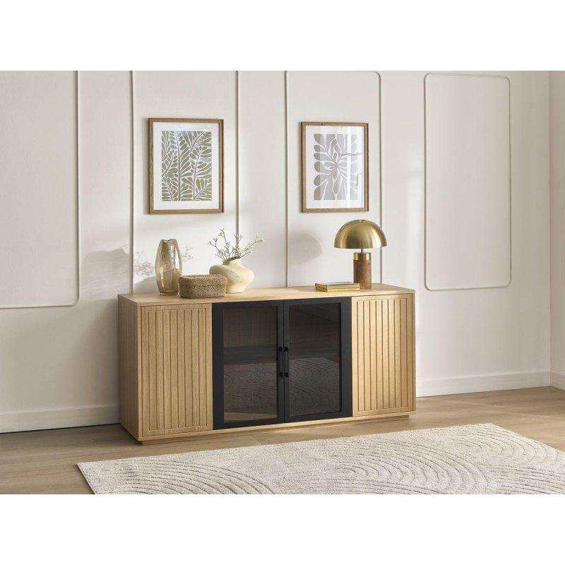 Meşe Kaplama Füme Cam Detaylı 4 Kapaklı Konsol - 160x44x73 cm - 129349
