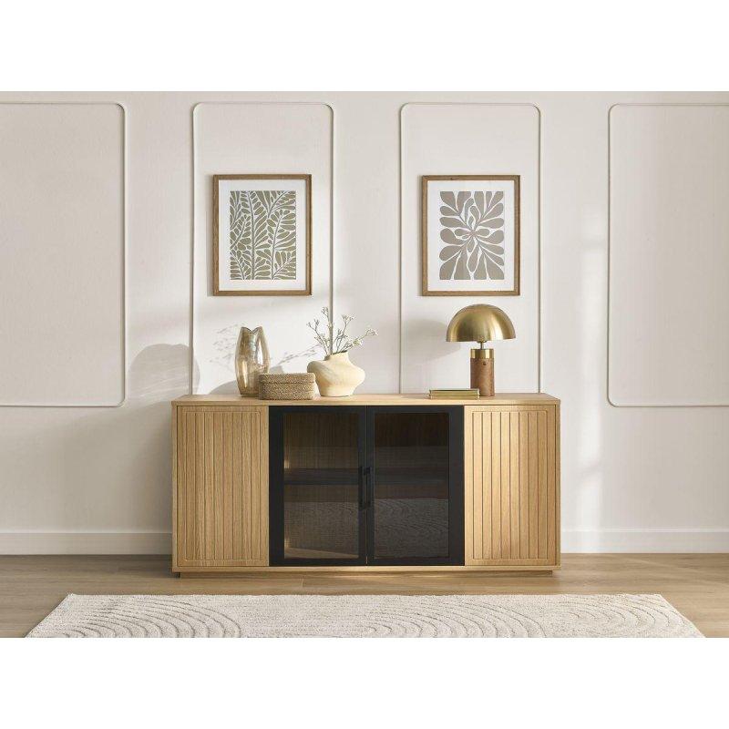 Meşe Kaplama Füme Cam Detaylı 4 Kapaklı Konsol - 160x44x73 cm - 129349