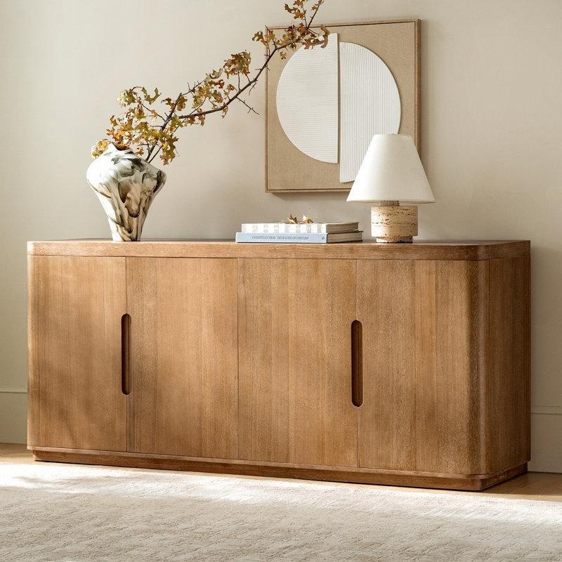 Meşe Masif Ahşap Kaplama Ayarlanabilir Raflı 4 Kapaklı Konsol - 183x51x82 cm - 128821