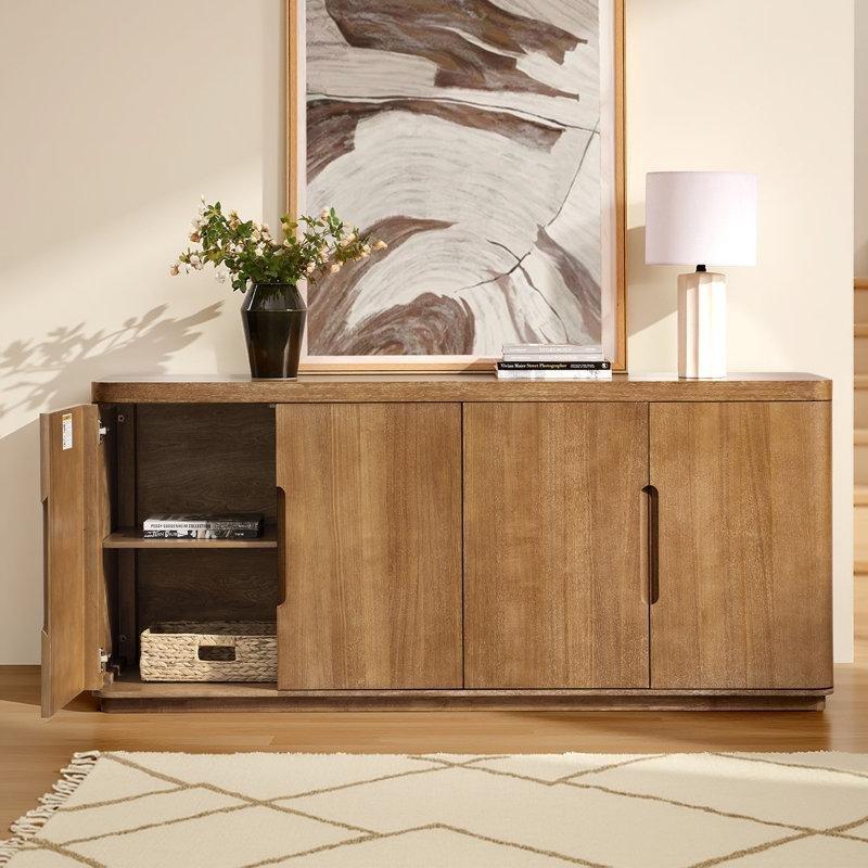 Meşe Masif Ahşap Kaplama Ayarlanabilir Raflı 4 Kapaklı Konsol - 183x51x82 cm - 128821