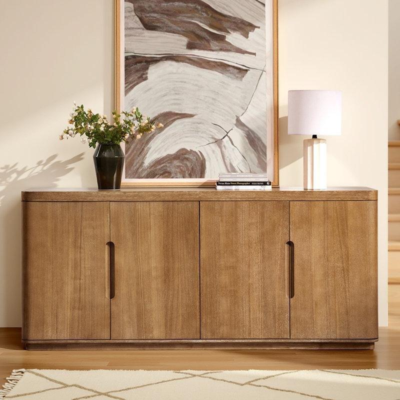 Meşe Masif Ahşap Kaplama Ayarlanabilir Raflı 4 Kapaklı Konsol - 183x51x82 cm - 128821