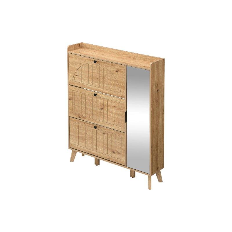 Meşe MDF Aynalı ve Düşer Kapaklı Çok Amaçlı Ayakkabılık - 110x24x138 cm - 118684