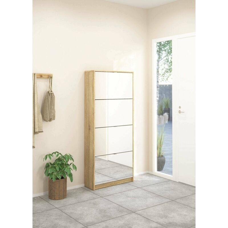 Meşe Melamin 4 Düşer Kapaklı Aynalı Ayakkabılık - 71x162x25 cm - 118943