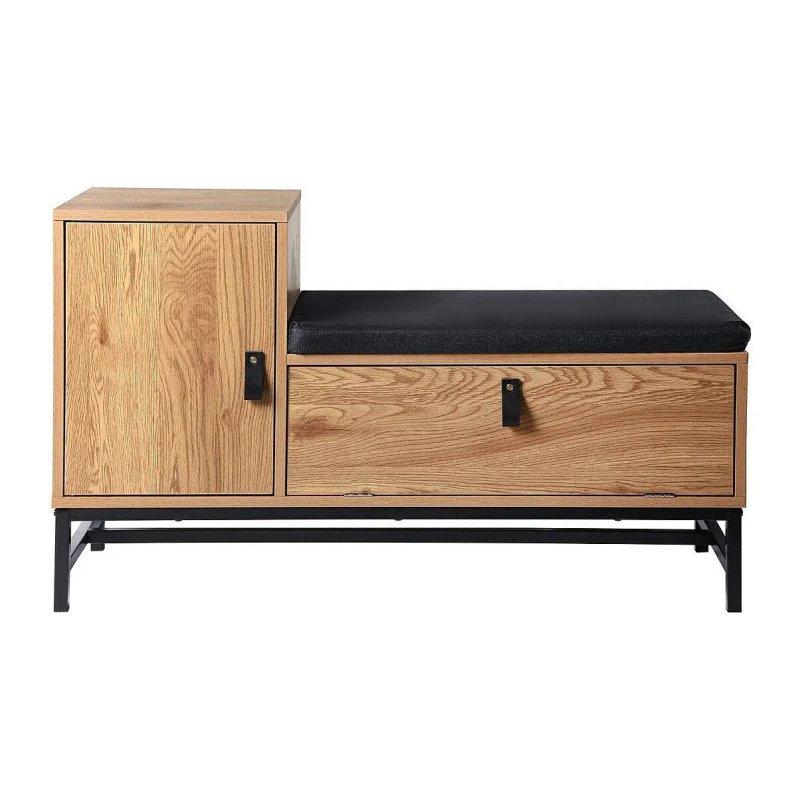 Meşe Metal Ayaklı Minderli Kapaklı Bench Ayakkabılık - 101x38x59 cm - 118747