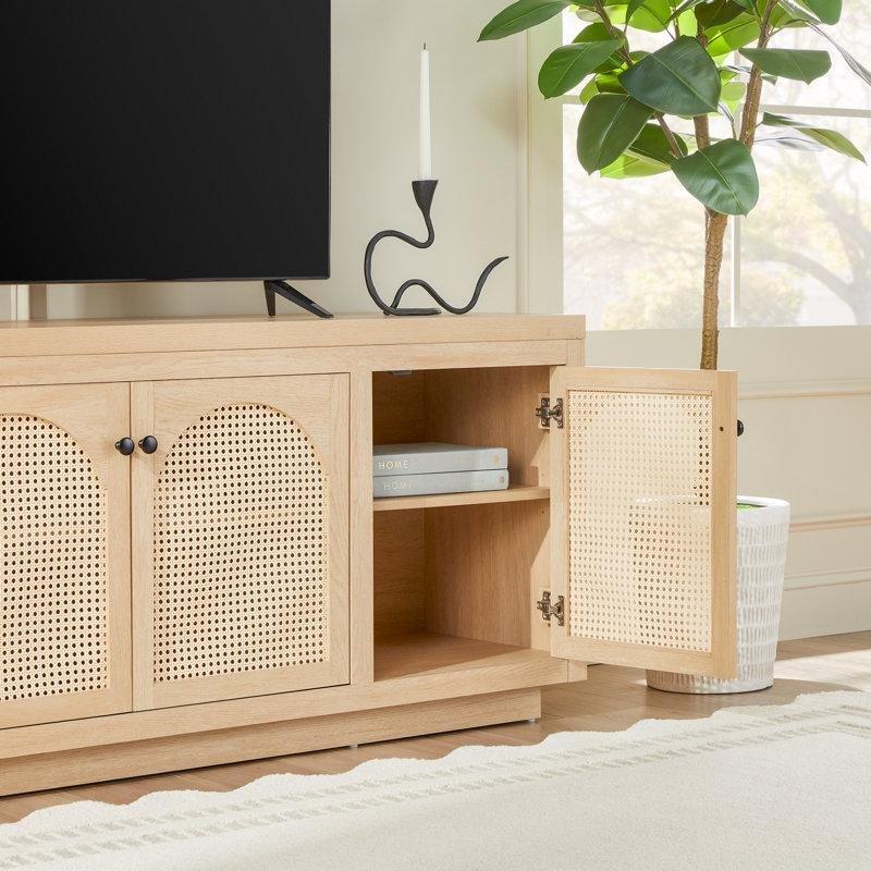 Meşe Rattan Detaylı ve Kemerli Kapaklı Bohem Konsol - 178 cm - 128947