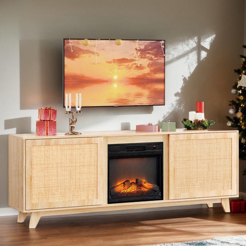 Meşe Rattan Kapaklı Elektrikli Şömineli Konsol - 178 cm - 129208