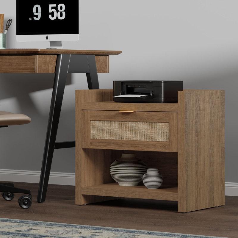 Meşe Rattan ve Ahşap Prizli Çekmeceli Komodin - 60x40x56 cm - 127223