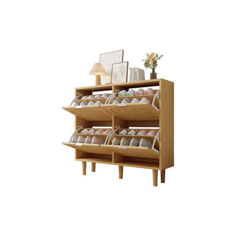 Meşe Rattan ve Endüstriyel Ahşap 4 Düşer Kapaklı Ayakkabılık - 100x25x90 cm - 118585