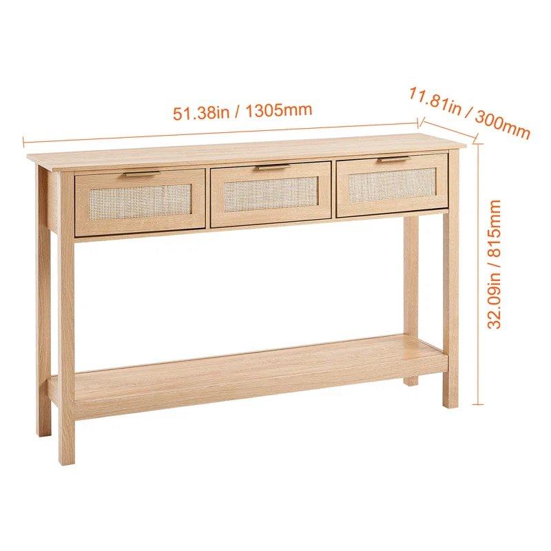 Meşe Rattan ve Masif Ahşap 3 Çekmeceli Raflı Bohem Dresuar - 131x30x82 cm - 131522