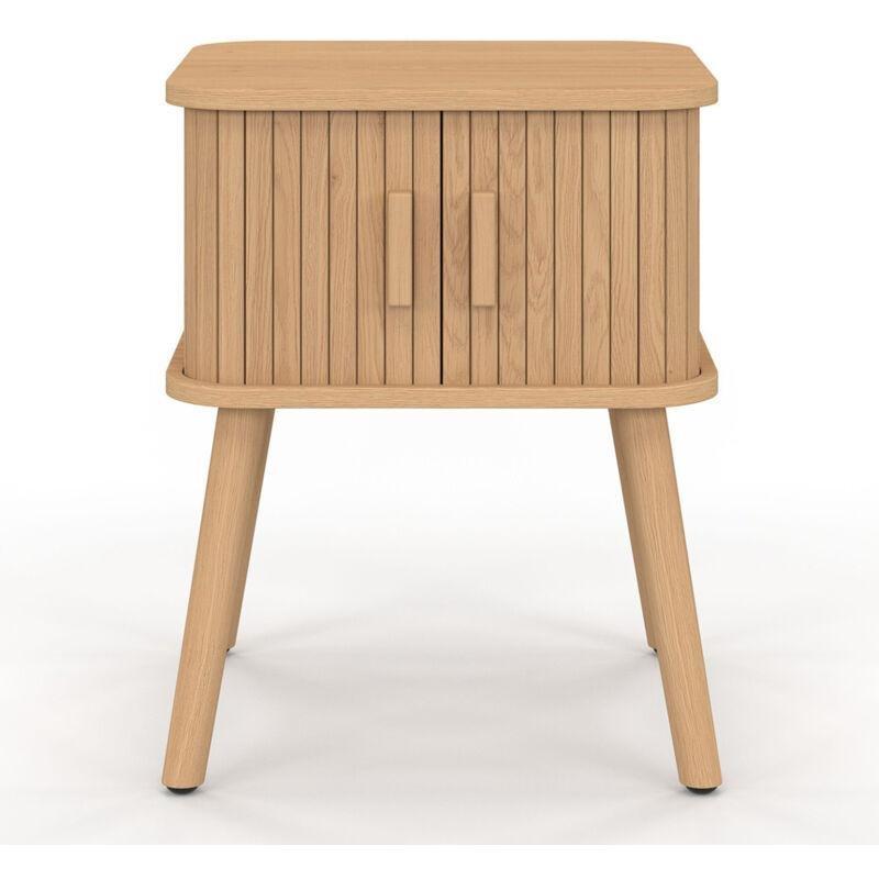 Meşe Rengi Ahşap Ayaklı Çıta Tasarımlı Sürgülü Kapaklı İkili Komodin Seti - 40x38x50 cm - 127712
