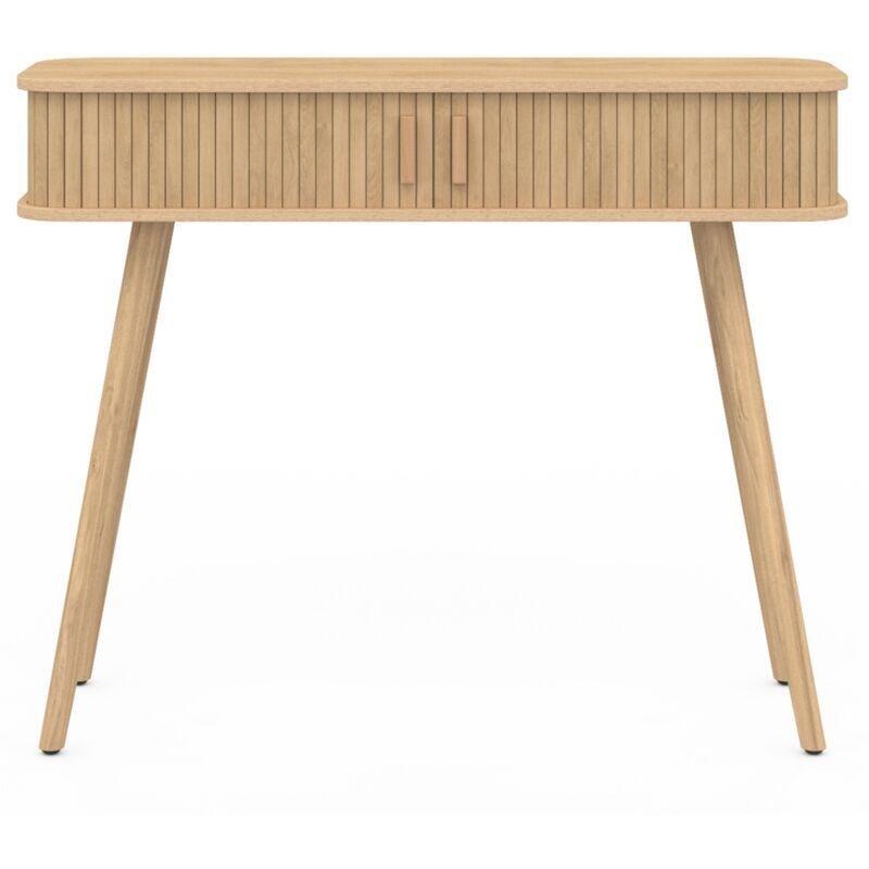 Meşe Rengi Ahşap Ayaklı Çıtalı Sürgülü Kapaklı Dresuar - 100x30x80 cm - 133995