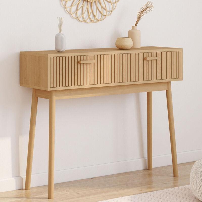 Meşe Rengi Ahşap ve MDF Çıtalı 2 Çekmeceli Dresuar - 100x30x80 Cm - 133883