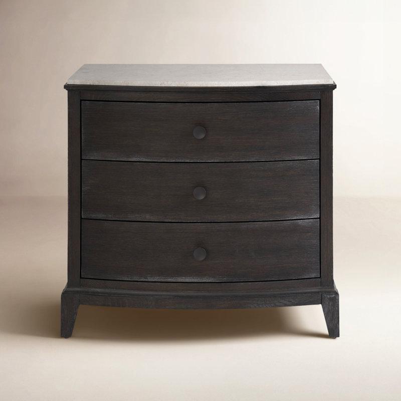 Meşe Rengi Doğal Taş Tablalı 3 Çekmeceli Prizli Mermer Komodin - 82x46x77 cm - 127954