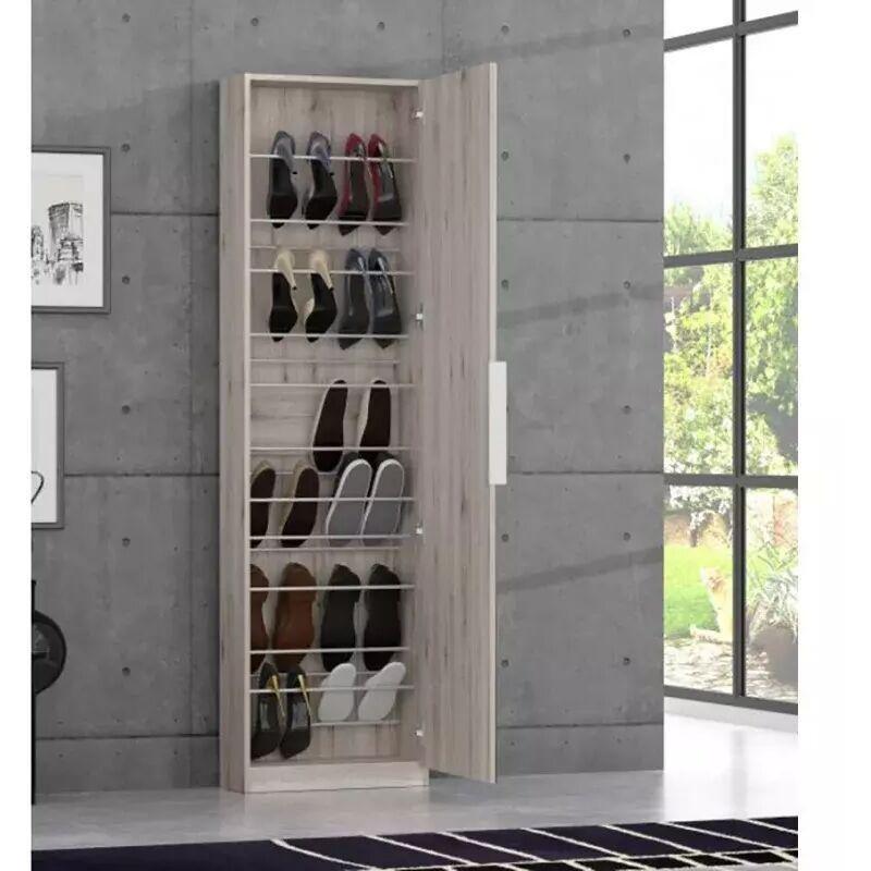 Meşe Rengi Endüstriyel Ahşap 12 Çift Kapasiteli Aynalı Ayakkabılık - 50x180 cm - 119200