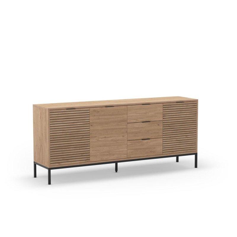 Meşe Rengi Endüstriyel Ahşap 3 Kapaklı 3 Çekmeceli Konsol - 180x40x80 cm - 129555
