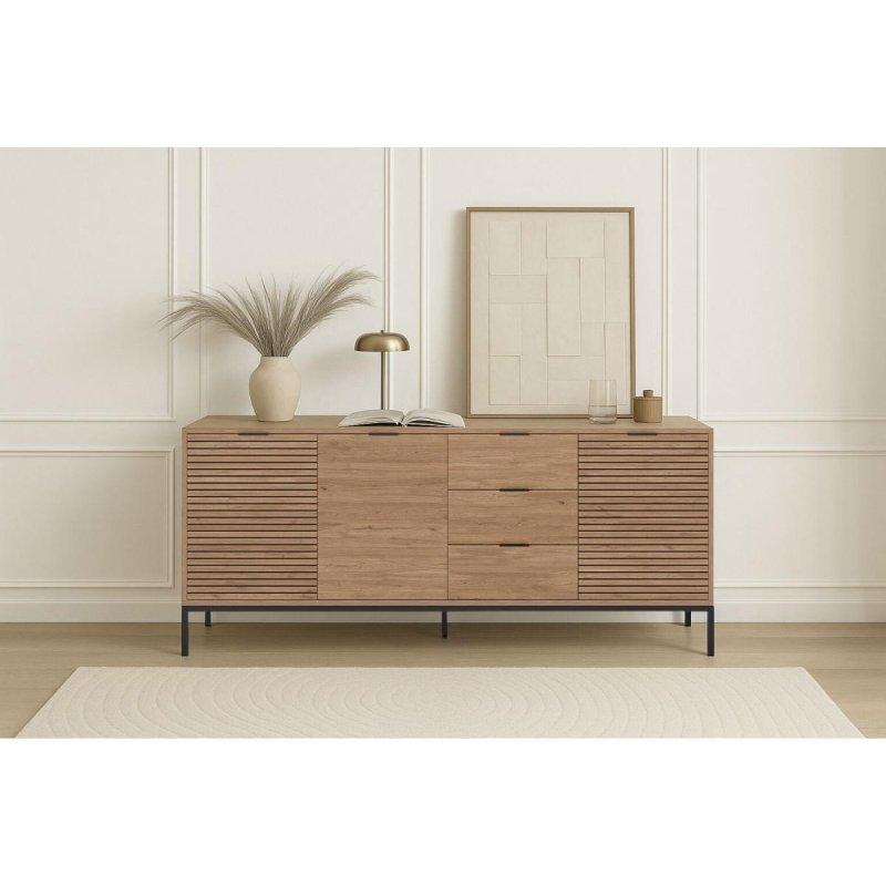 Meşe Rengi Endüstriyel Ahşap 3 Kapaklı 3 Çekmeceli Konsol - 180x40x80 cm - 129555