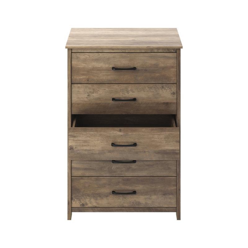 Meşe Rengi Endüstriyel Ahşap 5 Çekmeceli Kilit Emniyetli Şifonyer - 81x40x122 cm - 123037