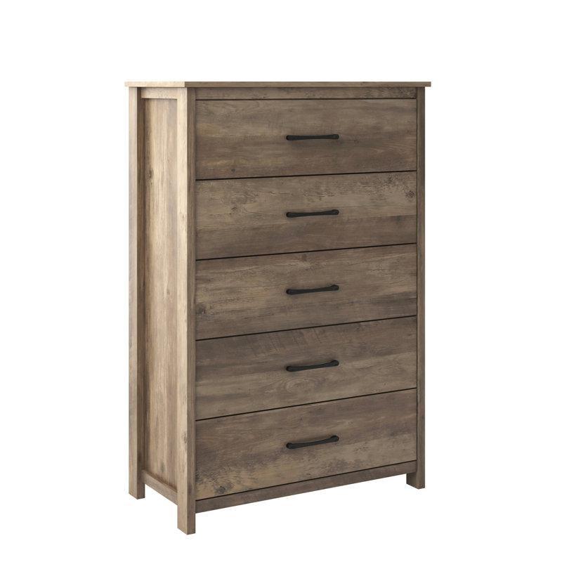 Meşe Rengi Endüstriyel Ahşap 5 Çekmeceli Kilit Emniyetli Şifonyer - 81x40x122 cm - 123037