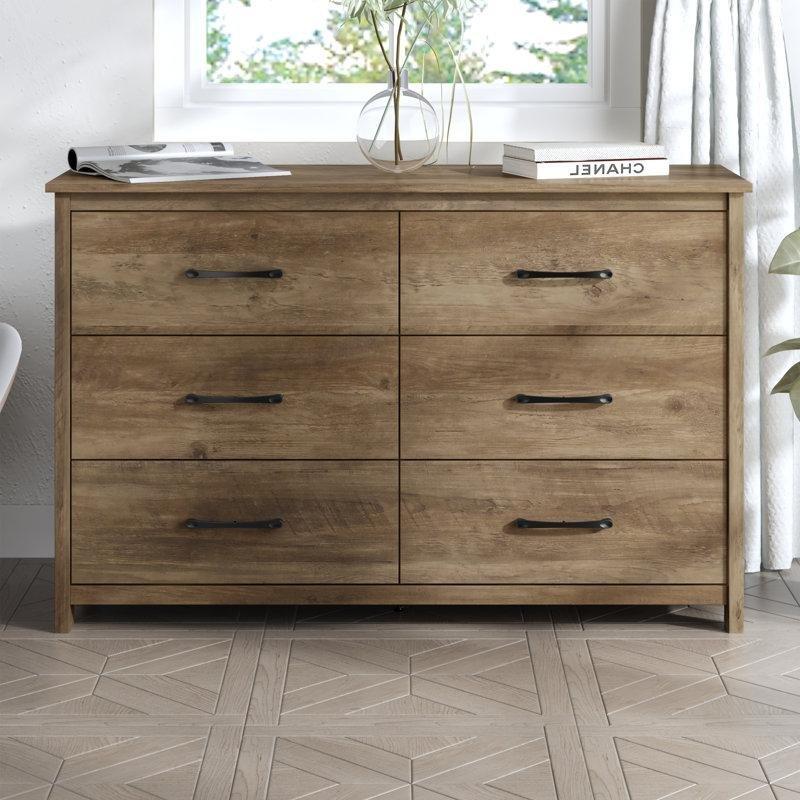 Meşe Rengi Endüstriyel Ahşap 6 Çekmeceli Metal Kulplu Şifonyer - 120x40x80 cm - 123049