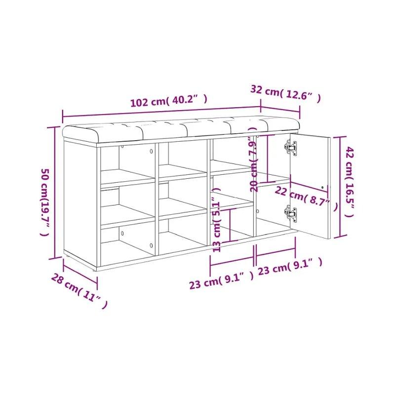 Meşe Rengi Endüstriyel Ahşap Gri Minderli Kapaklı Ayakkabılık Bench - 102x32x50 cm - 118441