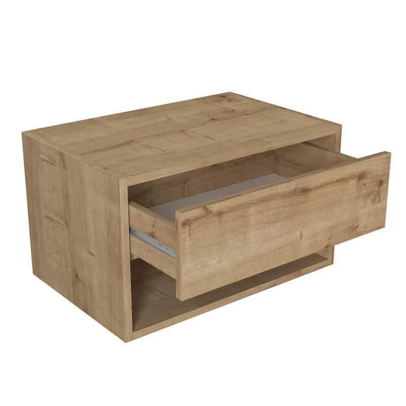 Meşe Rengi Endüstriyel Ahşap Tek Çekmeceli ve Açık Raflı Duvara Monte Komodin - 59x40x36 cm - 127370
