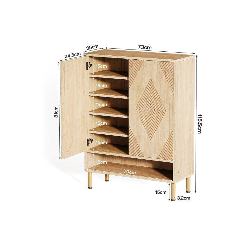 Meşe Rengi MDF 2 Kapaklı 7 Raflı Ayakkabılık - 73x35x115 cm - 118510