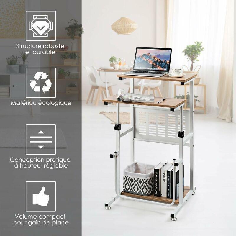 Meşe Rengi Metal Ayarlanabilir Ayarlanabilir Bilgisayar Masası-55x53x68x98 cm - 114605