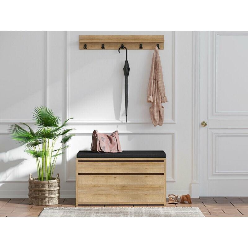 Meşe Siyah Melamin Yonga Levha Minderli ve Askılı Ayakkabılık - 80x35x42 cm - 120200