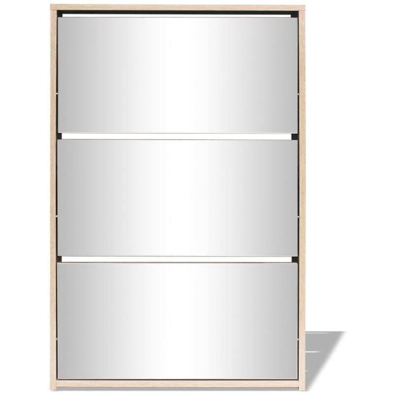 Meşe Suntalam 3 Düşer Kapaklı Aynalı Ayakkabılık - 63x17x103 cm - 119018