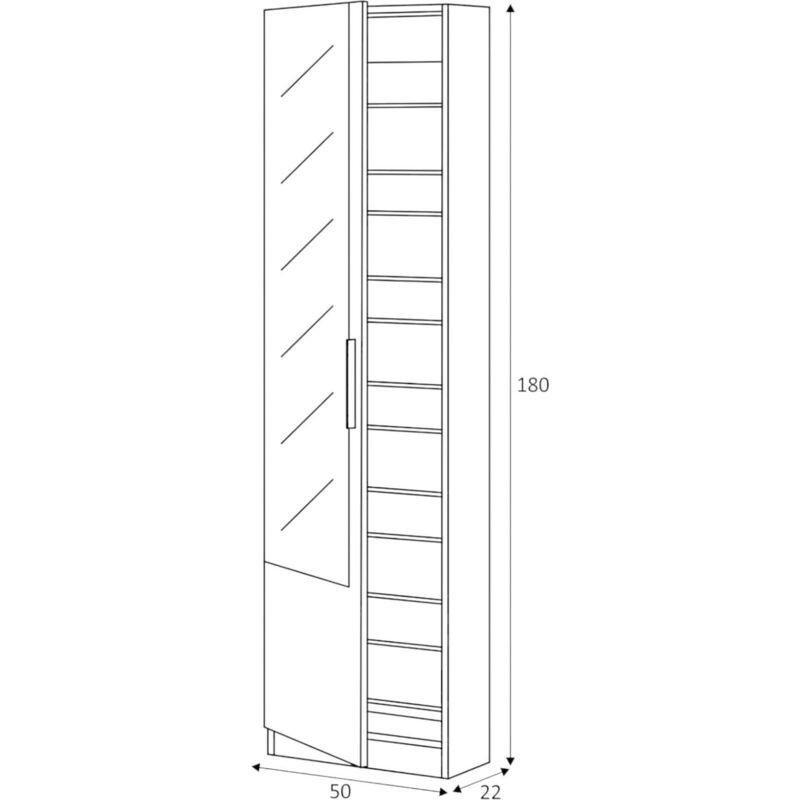 Meşe Tek Kapaklı 16 Çift Kapasiteli Aynalı Ayakkabılık - 50x22x180 cm - 118903
