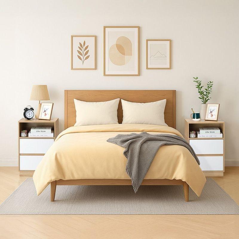 Meşe ve Beyaz Renk İkili Çekmeceli ve Açık Raflı Komodin - 40x30x60 cm - 127849