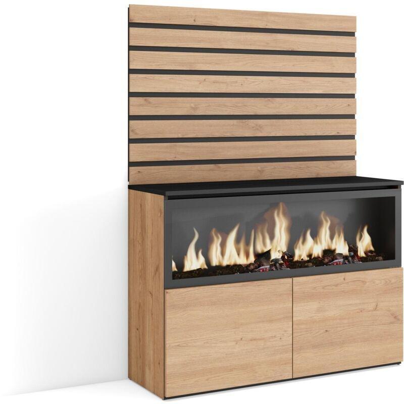 Meşe ve Siyah Ahşap XXL Elektrikli Şömineli ve Uzaktan Kumandalı Konsol - 107x35x145 cm - 129247