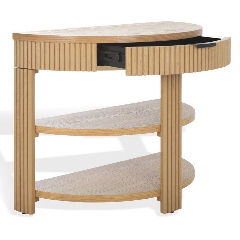 Meşe ve Siyah Masif Ahşap Fitilli Çekmeceli Raflı Oval Dresuar - 82x42x67 cm - 132450