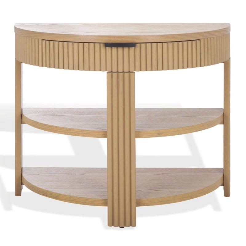 Meşe ve Siyah Masif Ahşap Fitilli Çekmeceli Raflı Oval Dresuar - 82x42x67 cm - 132450