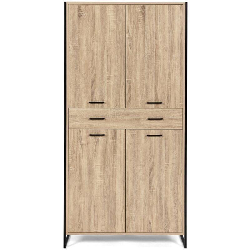 Meşe ve Siyah Metal 4 Kapaklı Çekmeceli Endüstriyel Tasarım Ayakkabılık - 90x180 cm - 119409