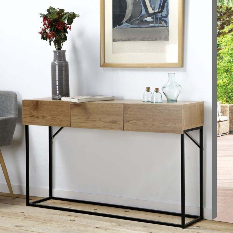 Meşe ve Siyah Metal Ayaklı 3 Çekmeceli Dresuar - 120x30x73 cm - 133790