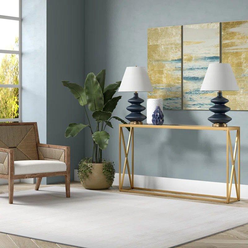 Metal Temperli Cam Geometrik Tasarım Gold Dresuar - 92x26 cm - 131841
