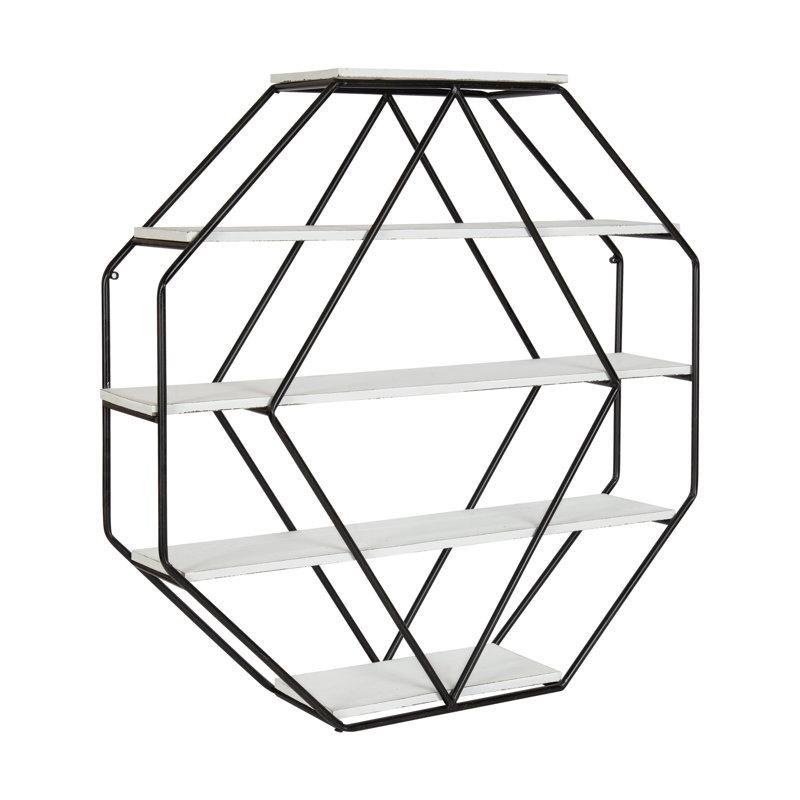 Metal ve Ahşap 5 Raflı Sekizgen Tasarım Duvar Kitaplık - 78x78 cm - 141733